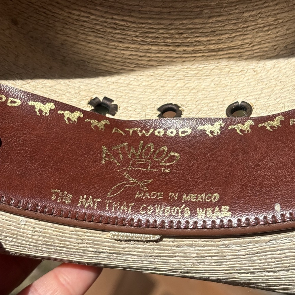 Atwood Western Hat 5X Ivory Straw Hereford Low Crown Long Oval Men Cowboy Mexico - Picture 6 of 12
